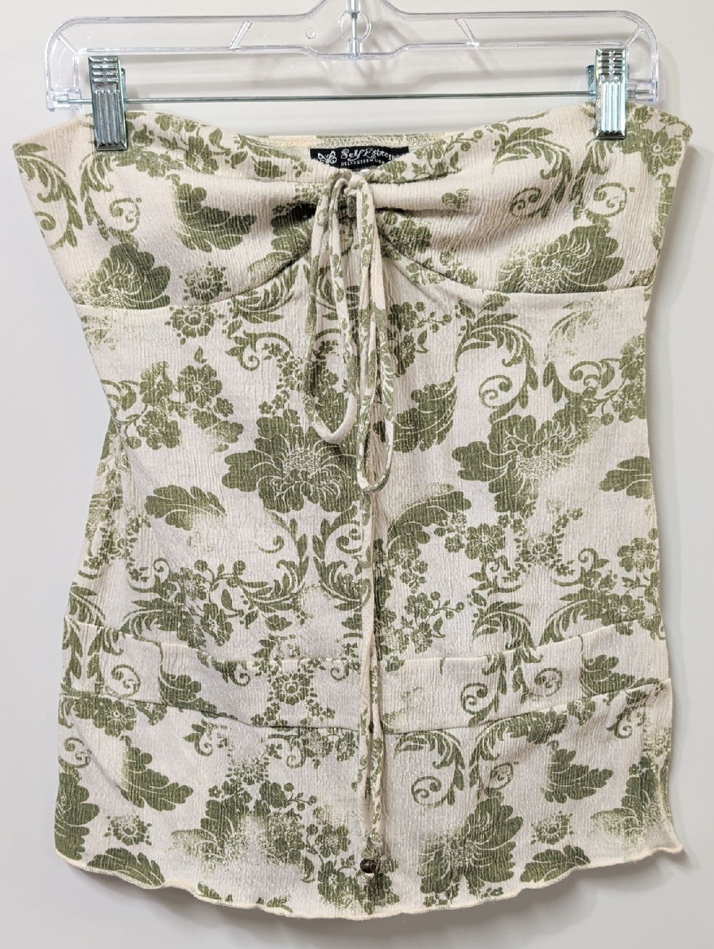 Self Esteem Sage Green Cream Toile Floral Sleeveless Top Size Medium